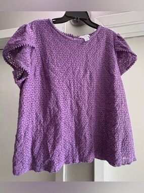 Liz Claiborne Lavender Crochet Lace Short Sleeve Blouse- xl
